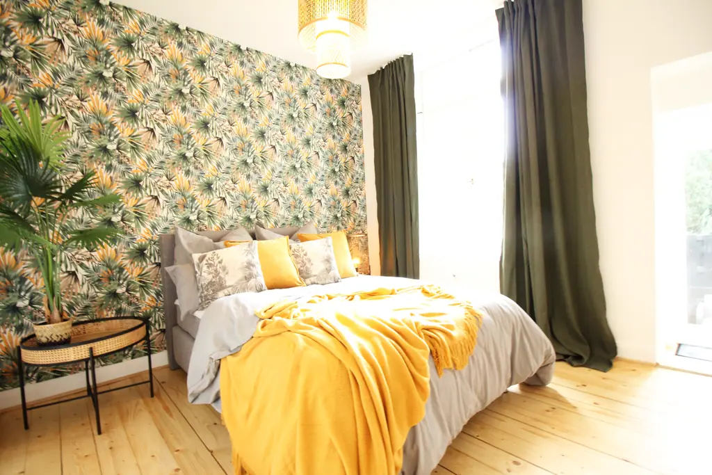 Schlafzimmer Tropical mit Dschungeltapete
